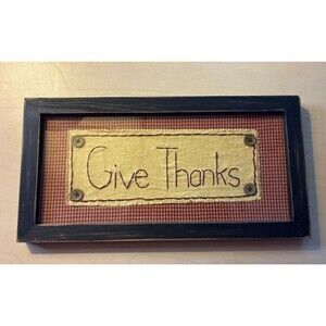 Classic Wood Framed Glass Cross Stitch Art Embroidery “GIVE THANKS”
